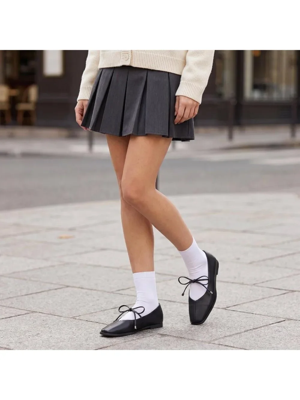 Women's Black Mary Jane Ballet Flats Square Toe Bow Comfort Dress Shoes